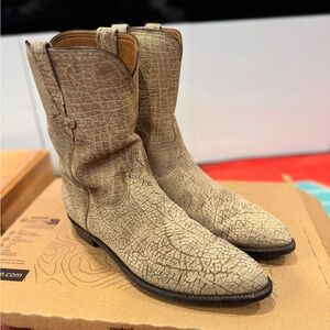 Lucchese Exotic Men’s Full Sueded Hippo Cream Textured Leather Western Boots 12D